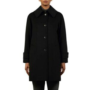 NWT Fleurette Ing Loro Piana Womens Black Wool Long Coat Made in USA Size 0